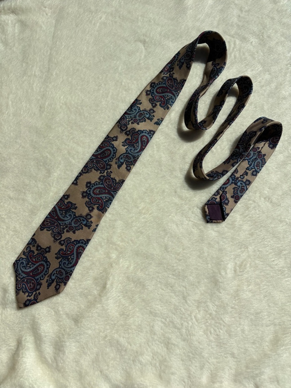 Bert Pulitzer Tan Paisley Men's Tie with Blue‎ & Burgundy Accents